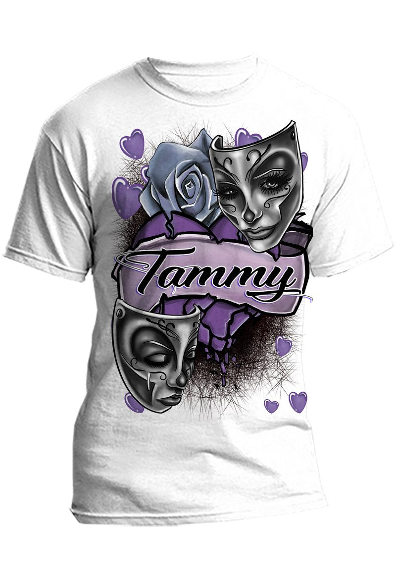F072 Digitally Airbrush Painted Personalized Custom Drama faces  Adult and Kids T-Shirt