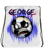G002 Digitally Airbrush Painted Personalized Custom Soccer Ball Mean Face Fire party Theme gift cartoon painting name Team Sport Drawstring Backpack