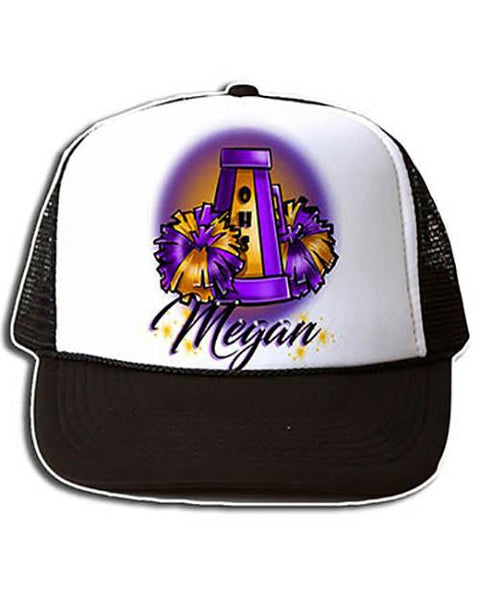 G005 Personalized Airbrush Cheer Pom Pom Snapback Trucker Hat Design Yours