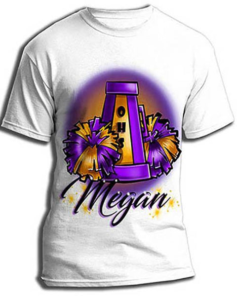 G005 Personalized Airbrush Cheer Pom Pom Tee Shirt Design Yours