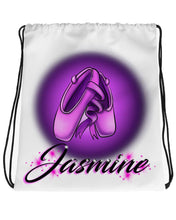 G008 Digitally Airbrush Painted Personalized Custom Ballet Shoes Dance Dancer Drawstring Backpack