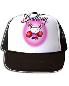G009 Personalized Airbrush Cheer Bunny Pom Pom Snapback Trucker Hat Design Yours