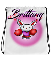 G009 Digitally Airbrush Painted Personalized Custom Cheer Cheerleader Rabbit Drawstring Backpack