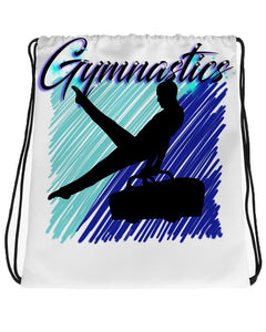 G013 Digitally Airbrush Painted Personalized Custom Gymnastics dancer silhouette guy  Drawstring Backpack