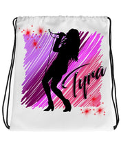 G014 Digitally Airbrush Painted Personalized Custom Musician singer dancer silhouette girl party Theme gift painting name Band Drawstring Backpack