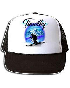 G015 Personalized Airbrush Skiing Snapback Trucker Hat Design Yours