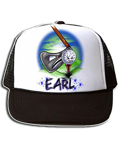 G016 Personalized Airbrush Golfing Snapback Trucker Hat Design Yours