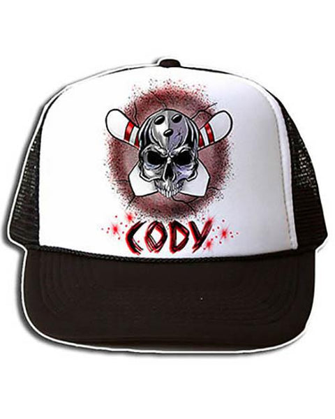 G017 Personalized Airbrush Bowling Snapback Trucker Hat Design Yours