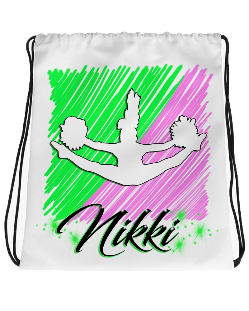 G032 Digitally Airbrush Painted Personalized Custom Cheerleading   Drawstring Backpack