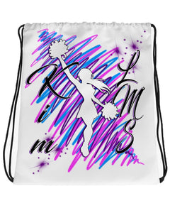 G033 Digitally Airbrush Painted Personalized Custom Cheerleading   Drawstring Backpack