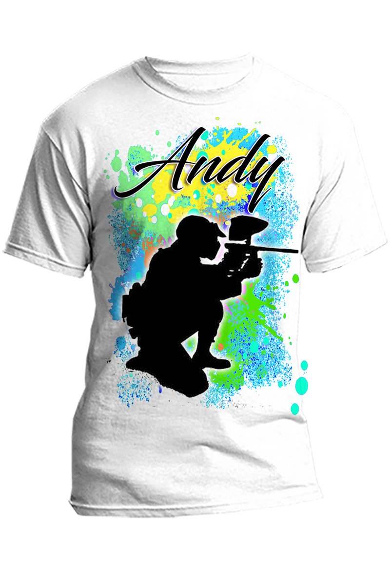 G043 Digitally Airbrush Painted Personalized Custom Paintball  Adult and Kids T-Shirt