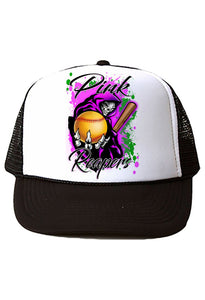 G045 Digitally Airbrush Painted Personalized Custom Grim Reaper Softball    Snapback Trucker Hats