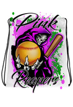 G045 Digitally Airbrush Painted Personalized Custom Grim Reaper Softball party Theme gift painting name Team Sport Drawstring Backpack