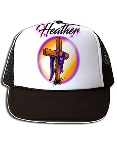 H003 Custom Airbrush Personalized Christian Cross Snapback Trucker Hat Design Yours