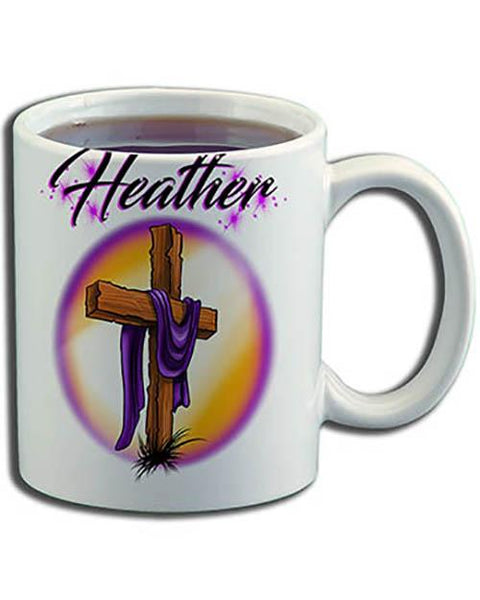 H003 Custom Airbrush Personalized Christian Cross Ceramic Coffee Mug Design Yours