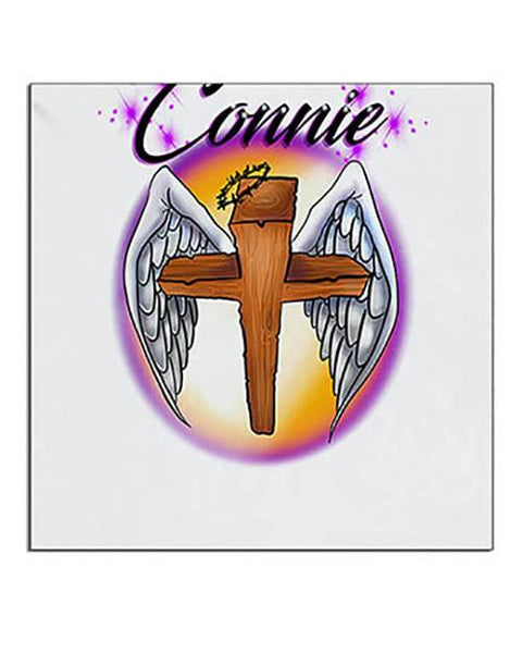 H010 Custom Airbrush Personalized Angel Wings Christian Cross Ceramic Coaster Design Yours