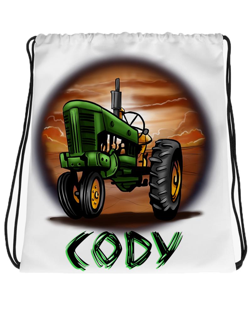 H009 Digitally Airbrush Painted Personalized Custom Tractor farmer farm  Drawstring Backpack