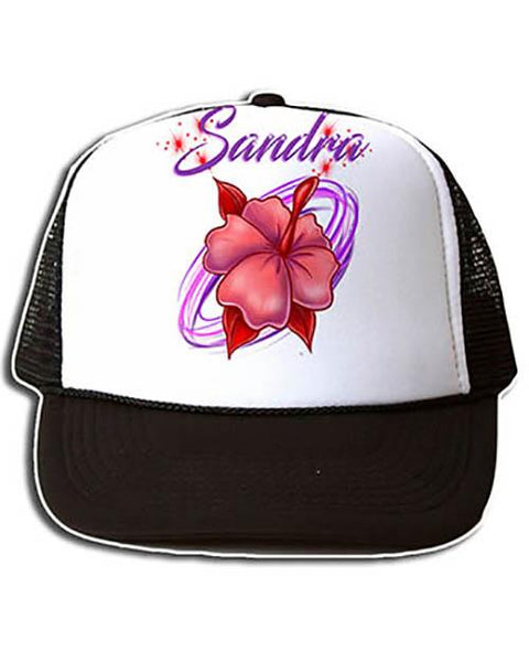 H019 Custom Airbrush Personalized Hibiscus Flower Snapback Trucker Hat Design Yours