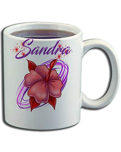 H019 Custom Airbrush Personalized Hibiscus Flower Ceramic Coffee Mug Design Yours