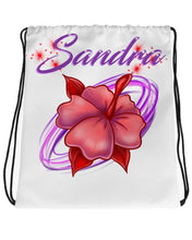 H019 Digitally Airbrush Painted Personalized Custom Hibiscus Flower Hawaii  Drawstring Backpack
