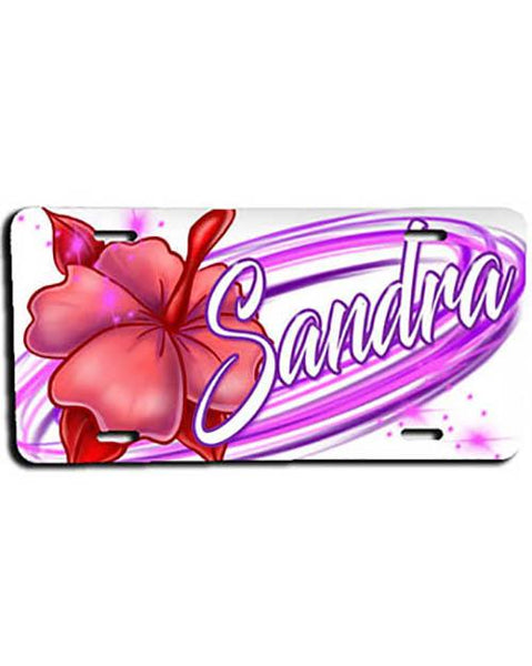 H019 Custom Airbrush Personalized Hibiscus Flower License Plate Tag Design Yours