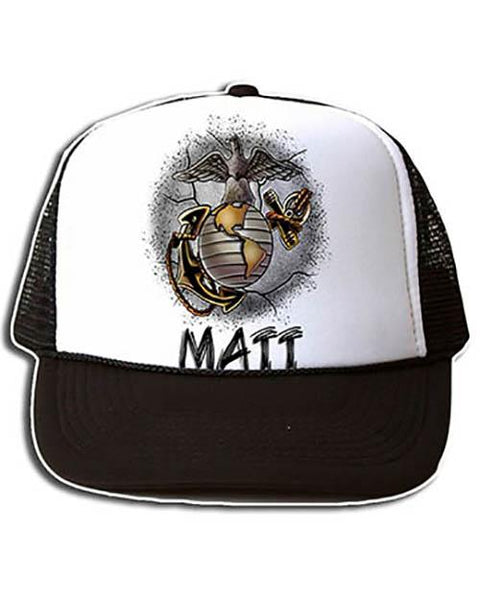 H041 Custom Airbrush Personalized EGA Marine Logo Snapback Trucker Hat Design Yours