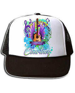 H047 Custom Airbrush Personalized Guitar Music Notes Snapback Trucker Hat Design Yours