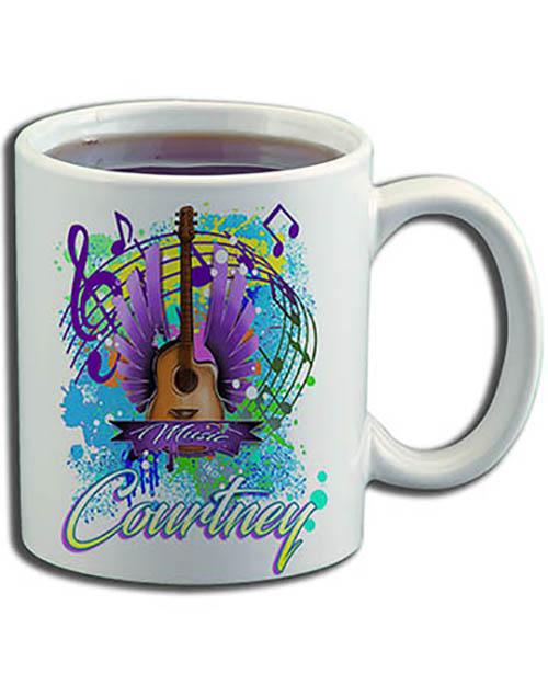 H047 Custom Airbrush Personalized Guitar Music Notes Ceramic Coffee Mug Design Yours