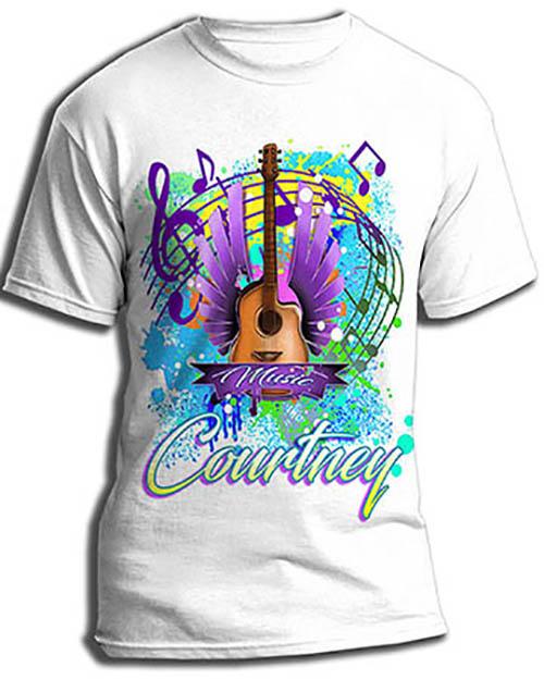 H047 Custom Airbrush Personalized Guitar Music Notes Tee Shirt Design Yours