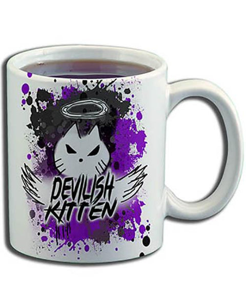 H050 Custom Airbrush Personalized Devil Kitten Ceramic Coffee Mug Design Yours