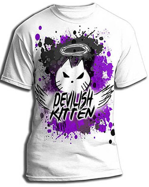 H050 Custom Airbrush Personalized Devil Kitten Logo Kids and Adult Tee Shirt Design Yours