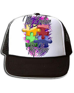 H051 Custom Airbrush Personalized Autism Logo Snapback Trucker Hat Design Yours