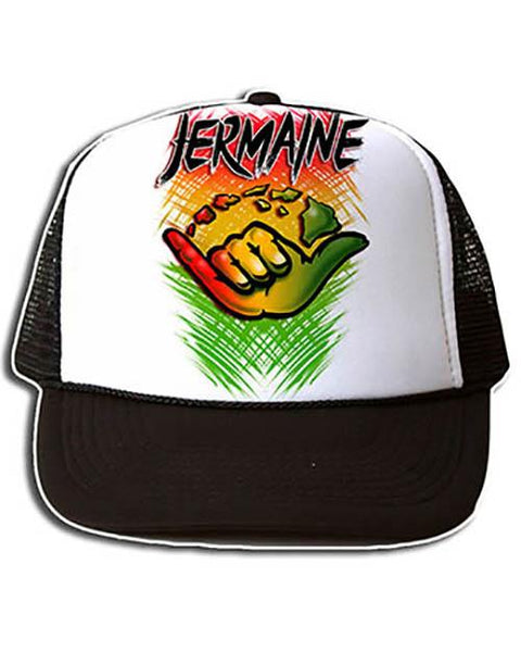 H053 Custom Airbrush Personalized Shaka Logo Snapback Trucker Hat Design Yours