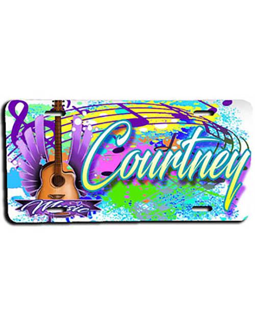 H047 Custom Airbrush Personalized Guitar Music Notes License Plate Tag Design Yours