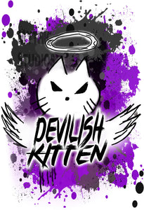 H050 Custom Airbrush Personalized Devil Kitten Logo Kids and Adult Tee Shirt Design Yours