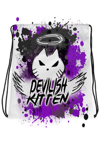 H050 Digitally Airbrush Painted Personalized Custom Devil Kitten Drawstring Backpack