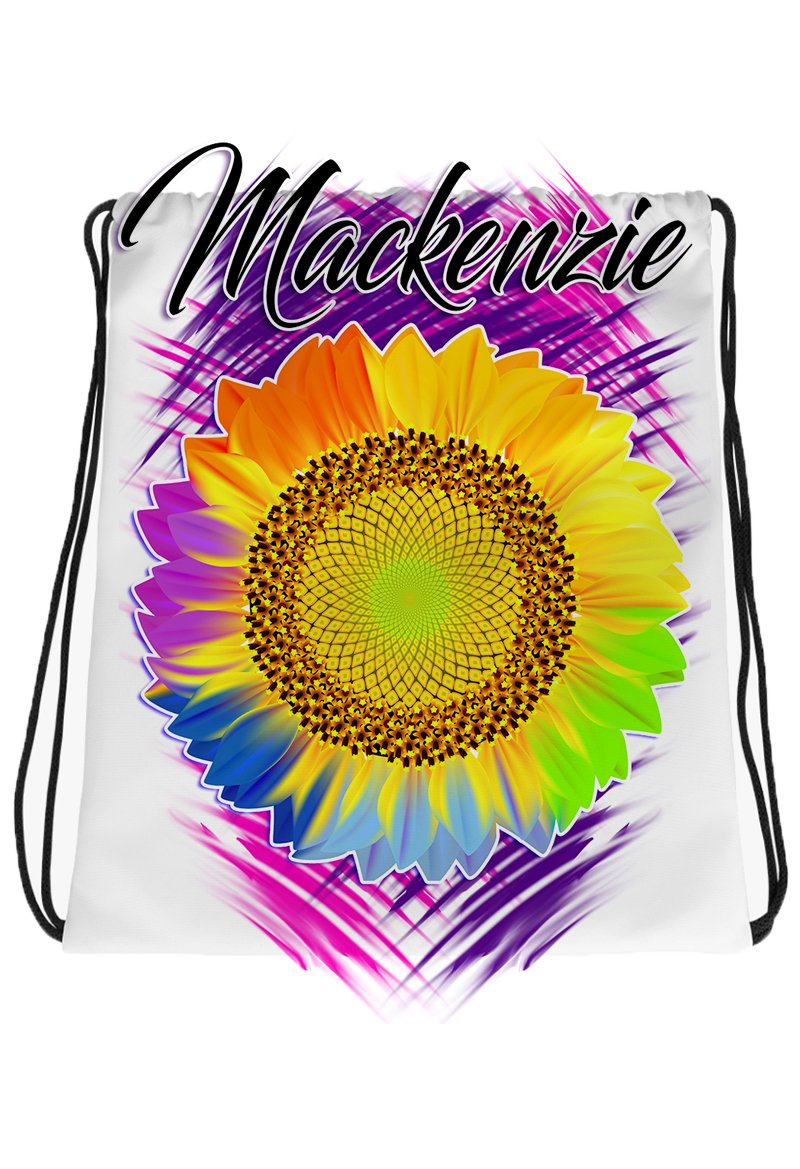 H057 Digitally Airbrush Painted Personalized Custom Sunflower Drawstring Backpack