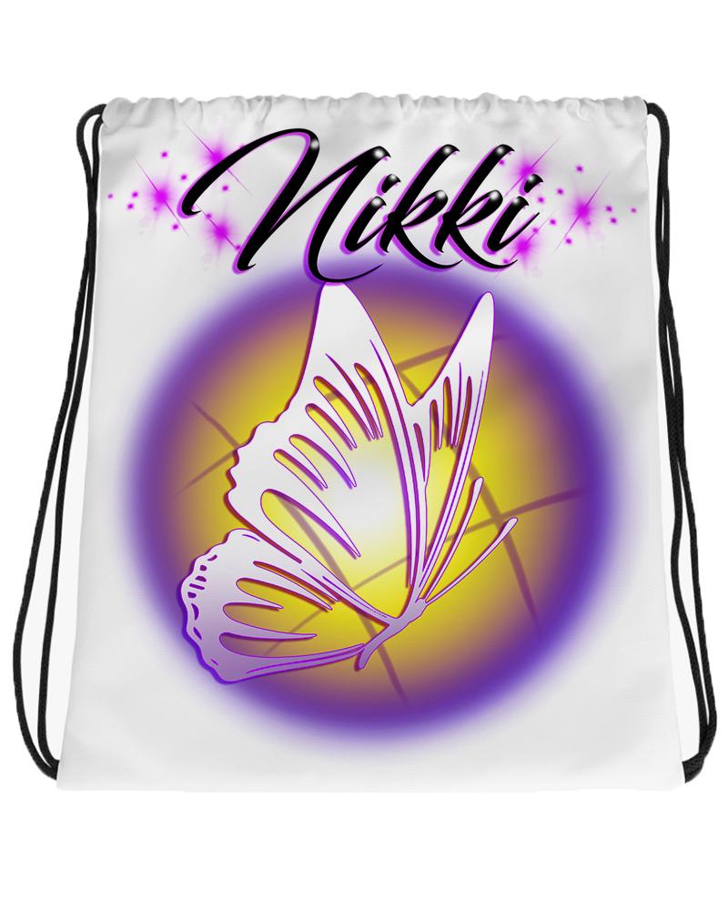 I001 Digitally Airbrush Painted Personalized Custom butterfly Drawstring Backpack