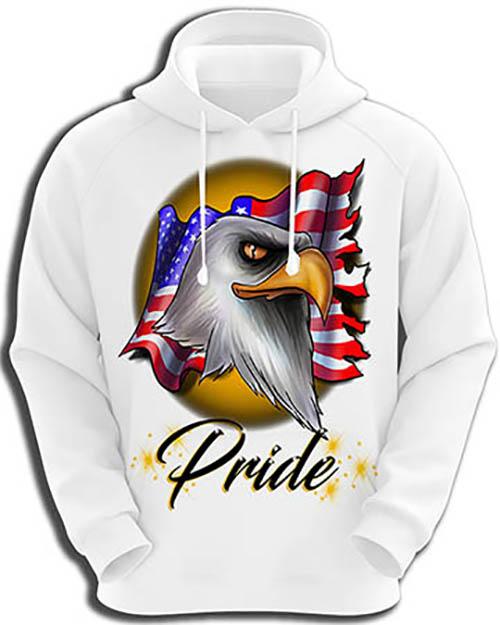 I003 Personalized Airbrush American Flag Bald Eagle Hoodie Sweatshirt Design Yours