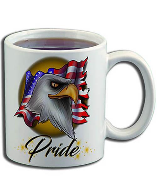 I003 Personalized Airbrush American Flag Bald Eagle Ceramic Coffee Mug Design Yours