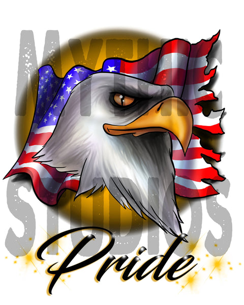 I003 Personalized Airbrush American Flag Bald Eagle Tee Shirt Design Yours