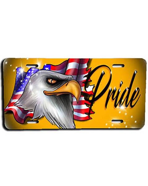 I003 Personalized Airbrush American Flag Bald Eagle License Plate Tag Design Yours