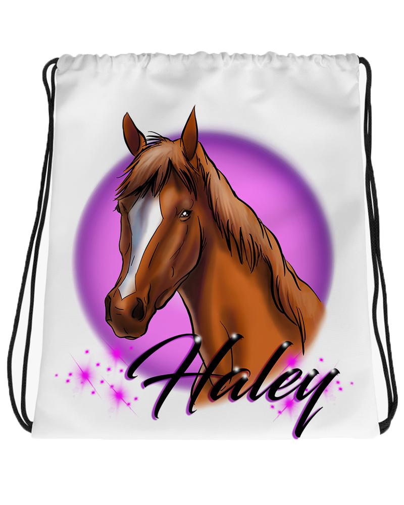 I004 Digitally Airbrush Painted Personalized Custom horse head Drawstring Backpack