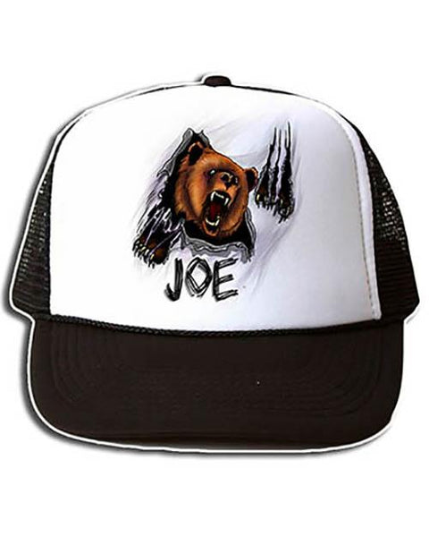 I006 Personalized Airbrush Angry Bear Snapback Trucker Hat Design Yours