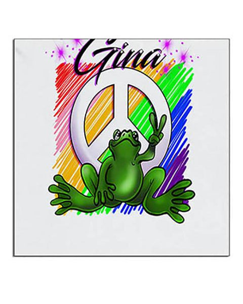 I009 Personalized Airbrush Peace Frog Ceramic Coaster Design Yours