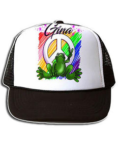 I009 Personalized Airbrush Peace Frog Snapback Trucker Hat Design Yours
