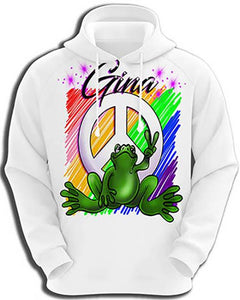 I009 Personalized Airbrush Peace Frog Hoodie Sweatshirt Design Yours