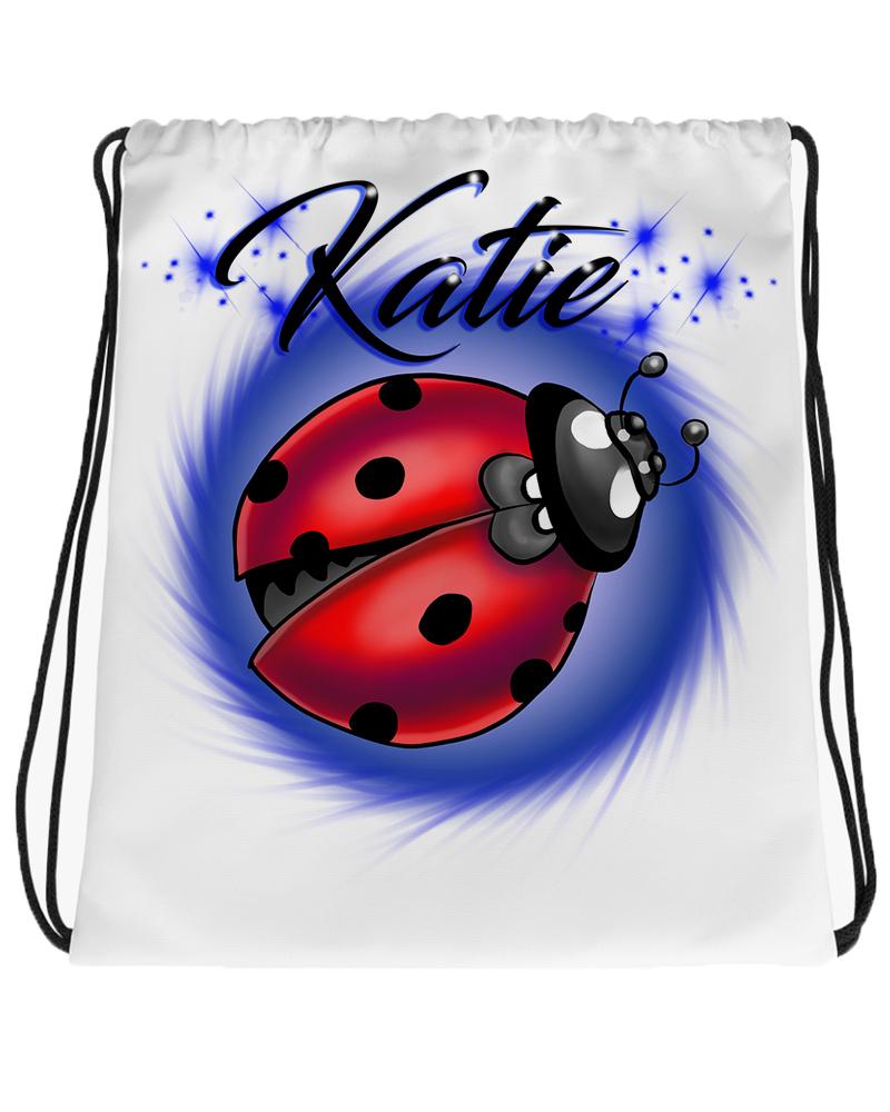 I007 Digitally Airbrush Painted Personalized Custom ladybug Drawstring Backpack