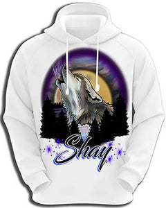 I011 Personalized Airbrush Howling Wolf Hoodie Sweatshirt Design Yours