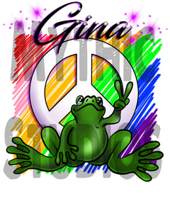 I009 Personalized Airbrush Peace Frog Tee Shirt Design Yours